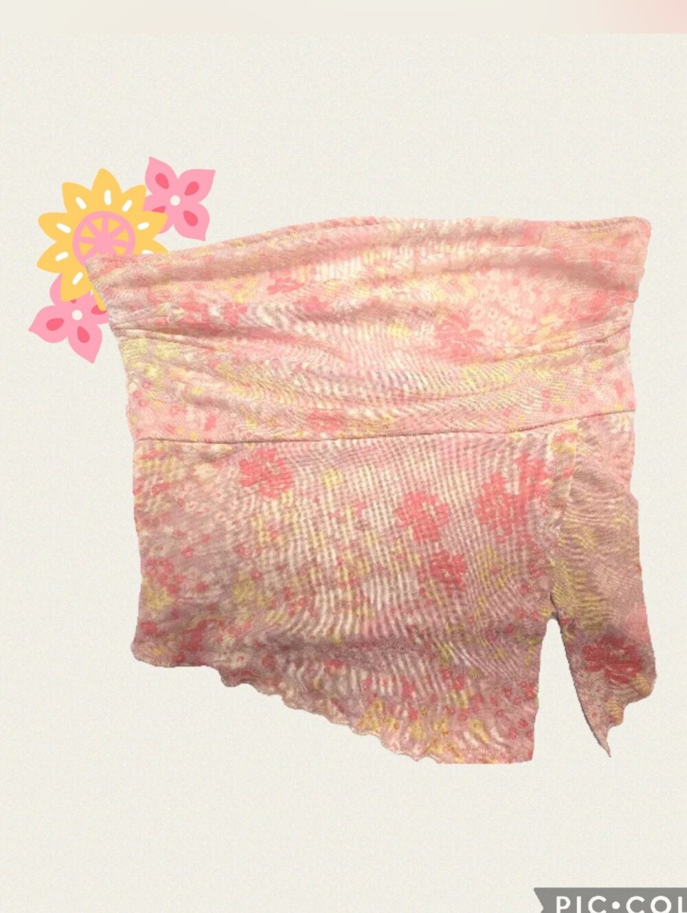 NWOT Pink Strapless Floral Top